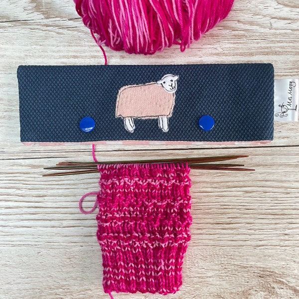 Woolly Herdwick Sheep applique DPN cosy, sock knitting keeper, fits up to 7” (18cm) double pointed needles