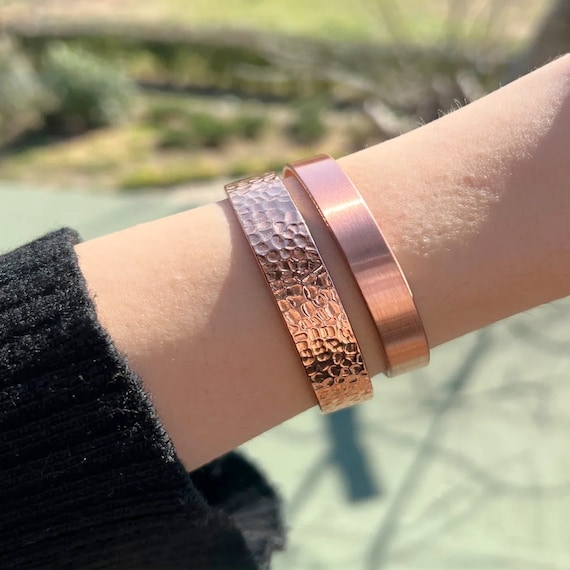 Handcrafted Pure Copper Hammered and Polished Cuff Bracelet Set