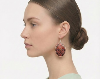 Pendientes de cobre hechos a mano, diseño étnico, joyería tribal bohemia