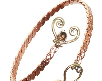 Handcrafted Adjustable Open Band Copper Upper Arm Cuff - Ethnic Twist Design Women's Accessory