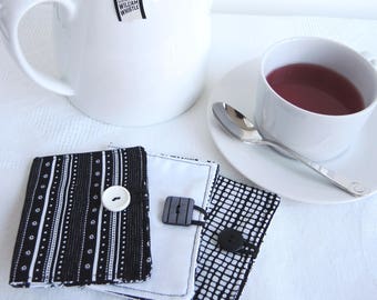 Monochrome patchwork prints teabag wallet or business card wallets- Ready to ship black and white designs standard- visitor present gift