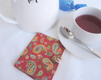 Paisley teabag wallet or business card wallet in red and gold- Ready to ship standard size - festive ideal travel gift stocking filler xmas