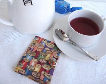 Sewing Reels themed teabag wallet or business card wallets-Ready to ship  retro style prints- thread vintage look ideal travel hostess gift