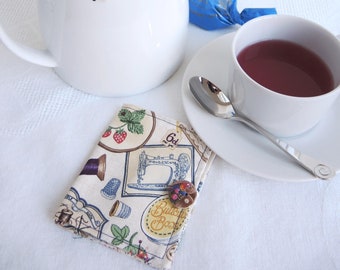 Sewing themed teabag wallet or business card wallets-Ready to ship  retro style prints- haberdashery- ideal travel hostess gift