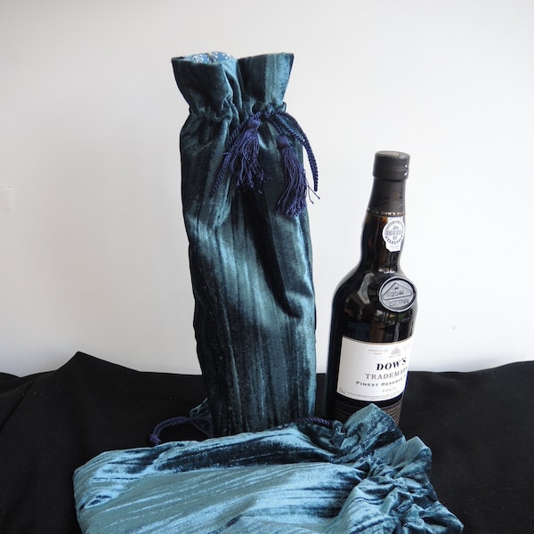 Teal Large storage bag tall wine Games big strong gaming shoe velvet crushed lined blue green book gift birthday Christmas ready to ship