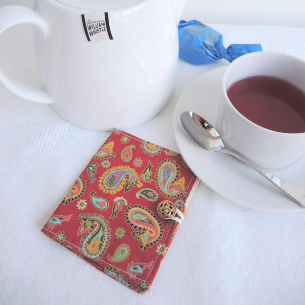 Paisley teabag wallet or business card wallet in red and gold- Ready to ship standard size - festive ideal travel gift stocking filler xmas