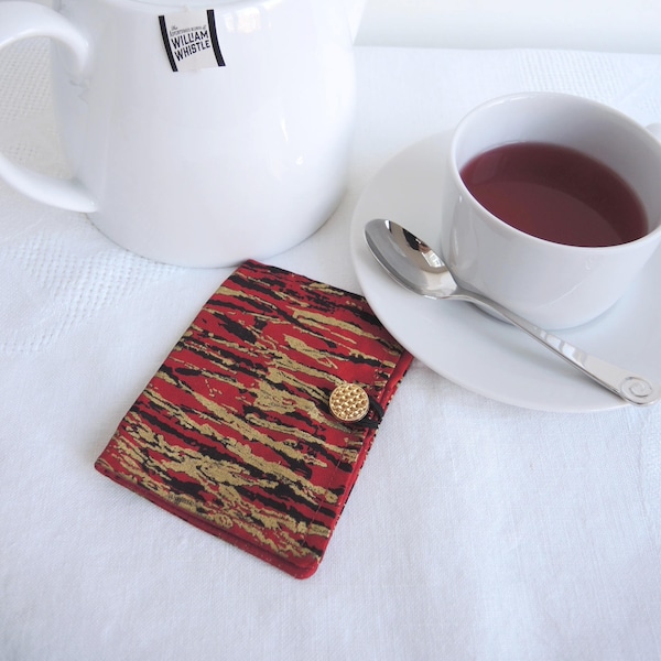 Paint Splash teabag wallet or business card wallets- Ready to ship bright red gold black modern print- standard- ready to ship ideal gift