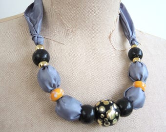 Ready to ship Urban Sun fabric necklace- sunny yellow, cool grey and black- city smart large lightweight adjustable asymmetric unique OOAK