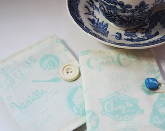 Great Cakes retro teabag wallet or business card Aqua- Ready to ship standard size - blue cream pastel retro prints great travel gift