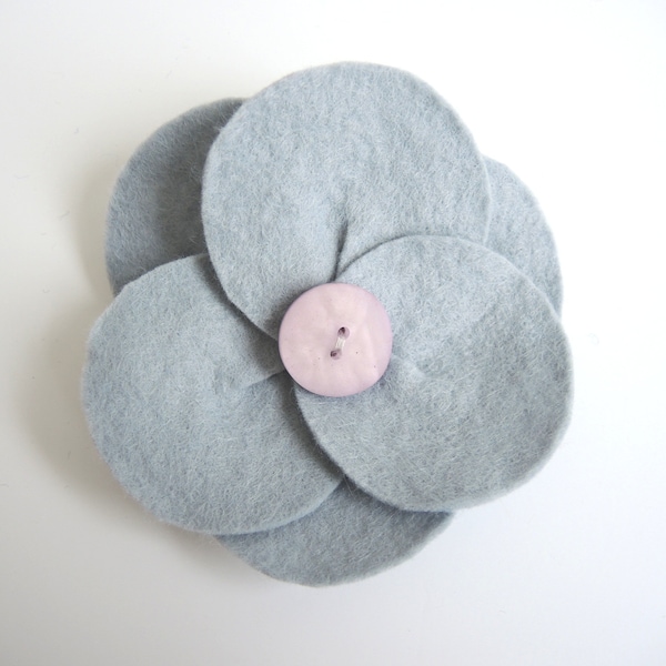 Big Grey flower brooch - giant shallow 3D fashion button badge pin jewelry 4.5 inches 12cm wide- ready to ship