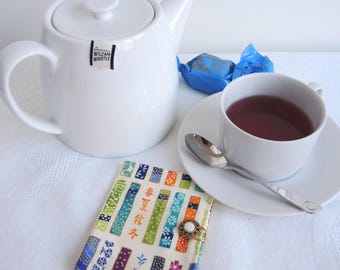 Golden Hour teabag wallet or business card wallets- Ready to ship folk art or japanese sampler on cream- ideal travel gift or stockingfiller