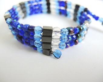 Deep Blue magnetic long open strand -bracelet cuff or necklace- ready to ship with free gift packaging