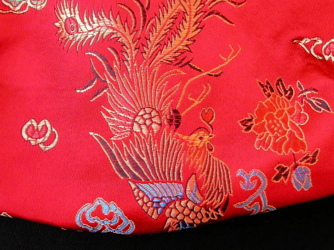 Red Moon Bag in Red Chinese Satin Brocade With Hoop Handles Etsy