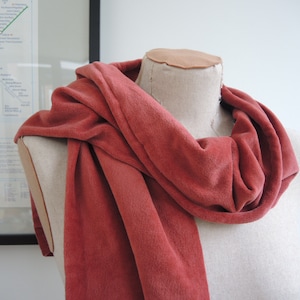 Organic velour scarf Soft red luxury extra long smart dusty pink cotton velvet velour eco-friendly easy care self-lined free UK shipping image 1