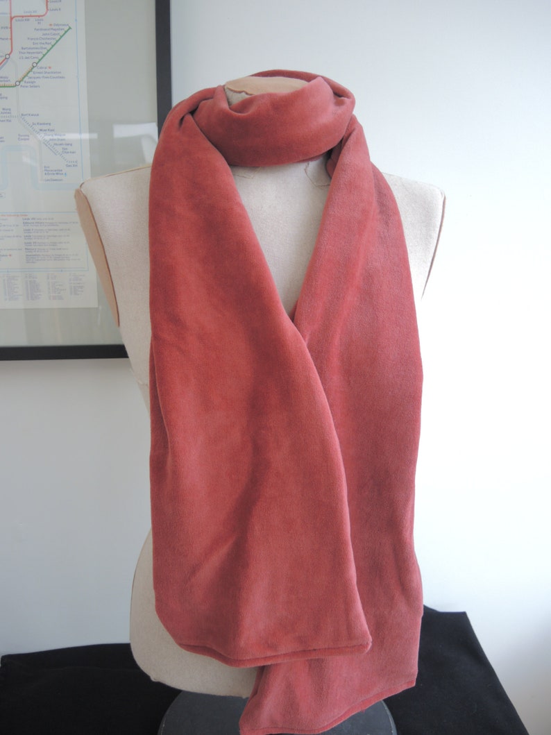 Organic velour scarf Soft red luxury extra long smart dusty pink cotton velvet velour eco-friendly easy care self-lined free UK shipping image 3