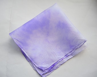 Lilac sky small hanky 27cm -silk handkerchief cloud marbled/ tie dye pale pastel white and purple hints ready to ship