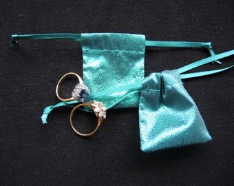 Tiny aqua green lame pouch -fabric teal turquoise reusable bag for rings, gifts, presentation, wedding- small but useful size- ready to ship