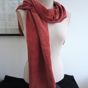 Organic velour scarf Soft red luxury extra long smart dusty pink cotton velvet velour eco-friendly easy care self-lined free UK shipping image 5