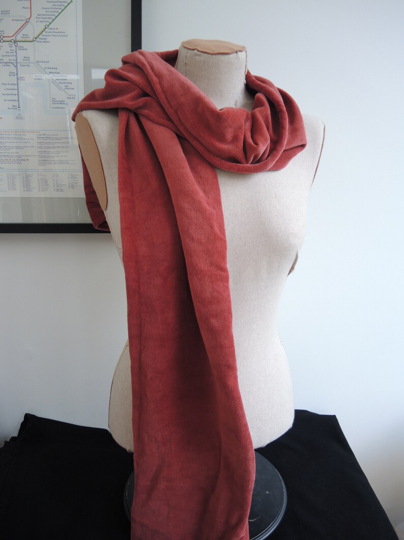 Organic velour scarf Soft red luxury extra long smart dusty pink cotton velvet velour eco-friendly easy care self-lined free UK shipping image 5