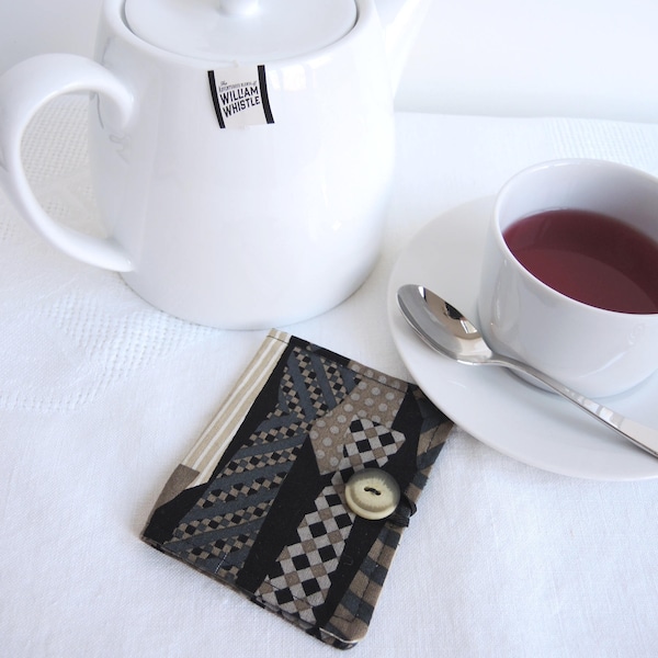 Waterproof teabag wallet or business card wallet- Neck Tie  Ready to ship masculine style - grey brown black ideal stocking filler gift