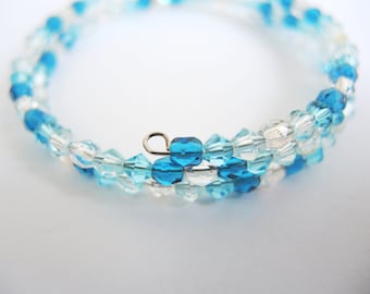 Summer Skies bangle -memory wire czech glass turqoise aqua and clear -ready to ship with free gift bag!