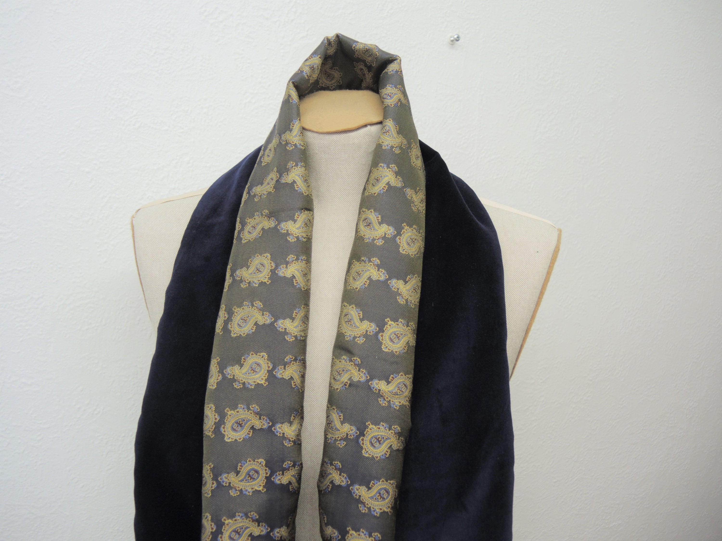 Navy Blue/Gold Paisley Scarf Brocade & Velvet - Cotton Velvet Silk Brocade Vanners Classic Design- Ready To Ship Free To UK and Europe