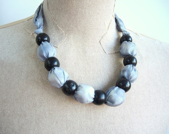 Ready to ship Grey Cloud Silk statement necklace -handpainted wearable art delicate monochrome marbled grey- large adjustable unique OOAK