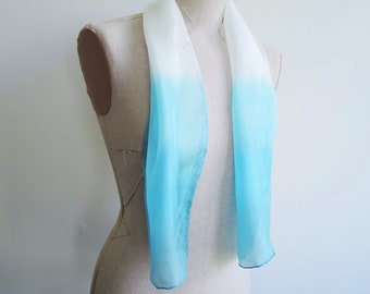 Horizon ombre small Silk scarf - hand-dyed pale blue grey white shaded - unique wearable art OOAK ready to ship