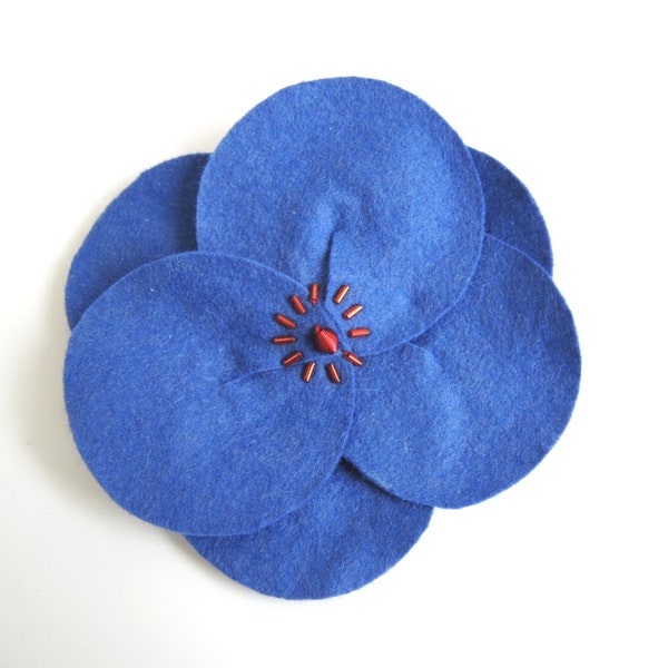 Big Blue flower brooch - giant shallow 3D fashion button badge pin jewelry 4.5 inches 12cm wide- ready to ship