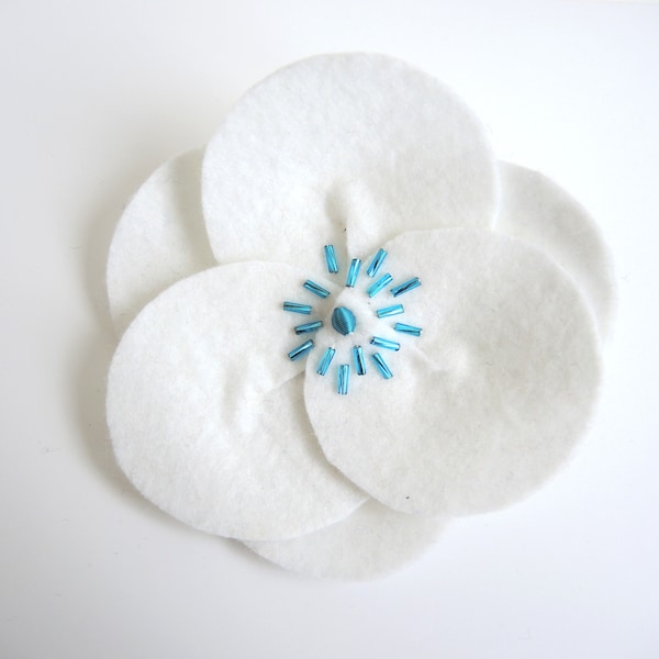 Big White flower brooch - giant shallow 3D fashion button badge pin jewelry 4.5 inches 12cm wide- ready to ship