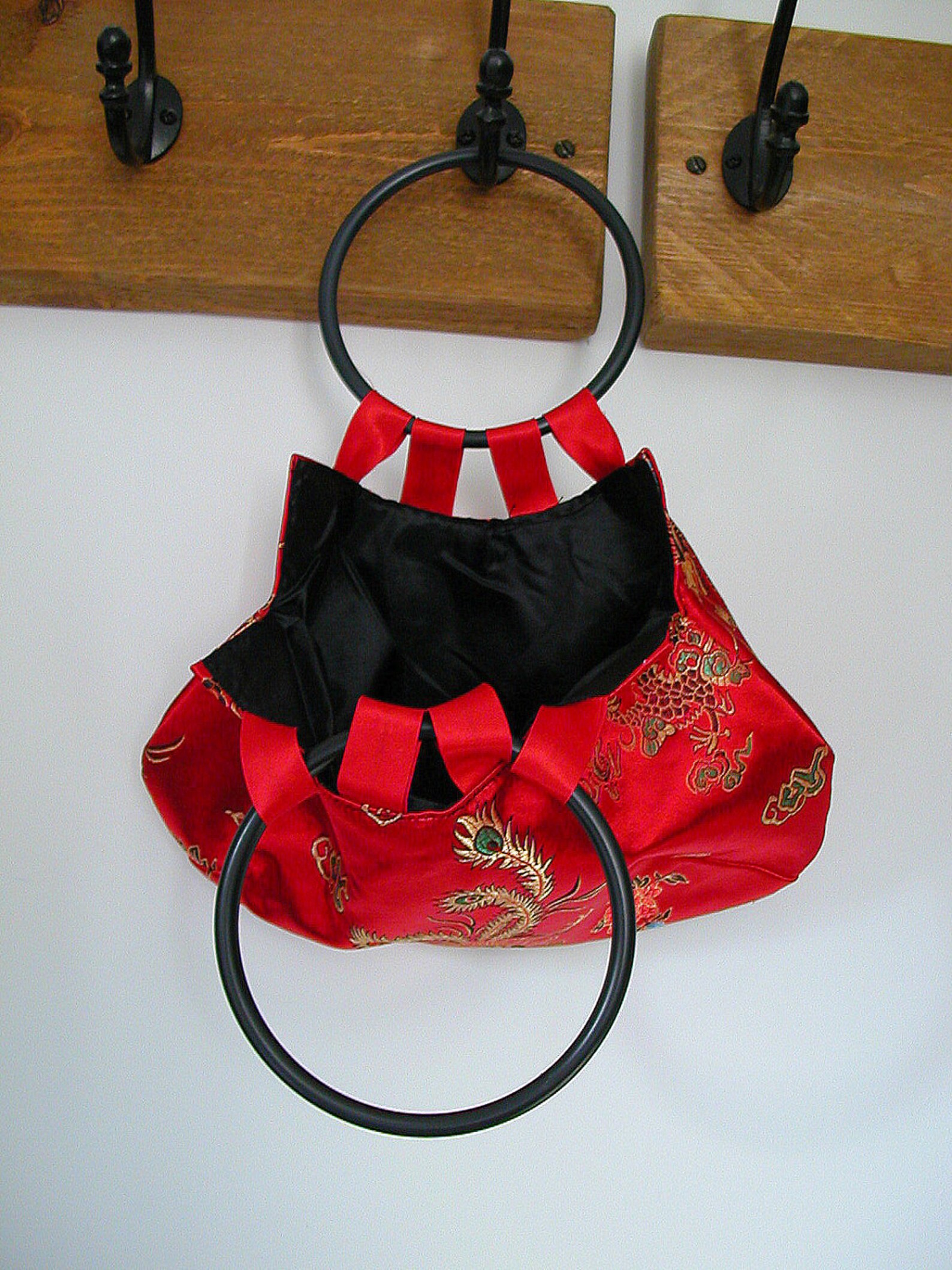 Red Moon Bag in Red Chinese Satin Brocade With Hoop Handles Etsy