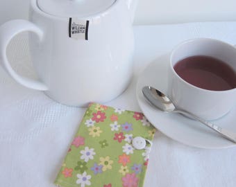 Meadow teabag wallet or business card wallets- standard- Ready to ship green white pink yellow flowers- ideal travel gift stockingfiller