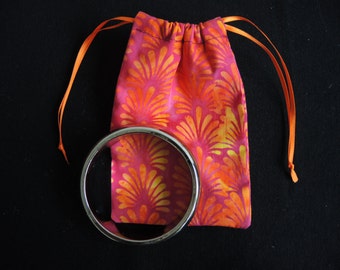 Ready to ship Fireworks Batik cotton pouch- for any small/medium gift items - orange yellow and red unlined- or made to order