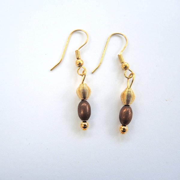 Castagna Brown earrings bronze and goldtone - dangles plated beads with free gift bag OOAK unique ready to ship