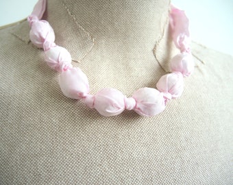 Ready to ship Sugar Mouse fabric necklace / bracelet in pale pink -adjustable lightweight hypoallergenic metal-free bead bracelet bow- OOAK