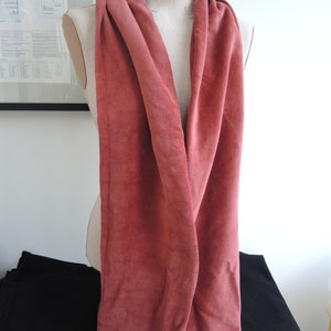 Organic velour scarf Soft red luxury extra long smart dusty pink cotton velvet velour eco-friendly easy care self-lined free UK shipping image 4