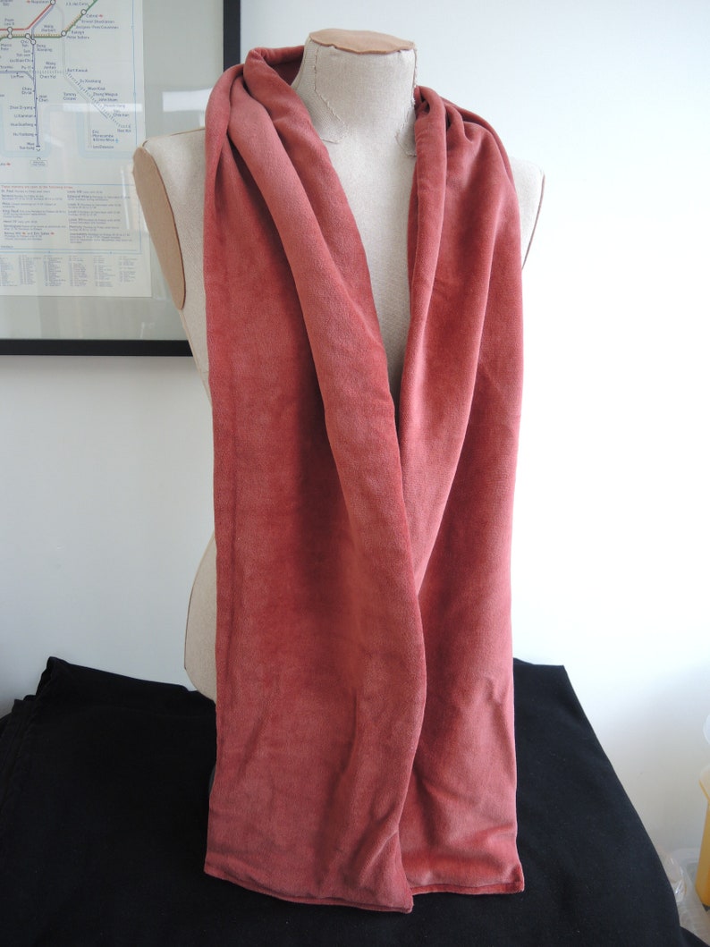 Organic velour scarf Soft red luxury extra long smart dusty pink cotton velvet velour eco-friendly easy care self-lined free UK shipping image 4