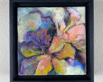 Original encaustic abstract flower art