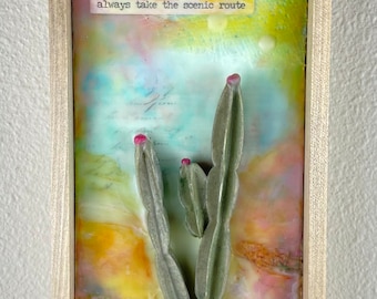 Original encaustic art cactus inspirational