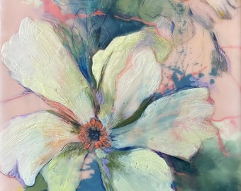 Original encaustic abstract floral painting