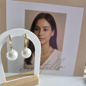 Old Money white round pearl silver or gold earrings, 10mm, 12mm or 16mm pearl, gifts for mom