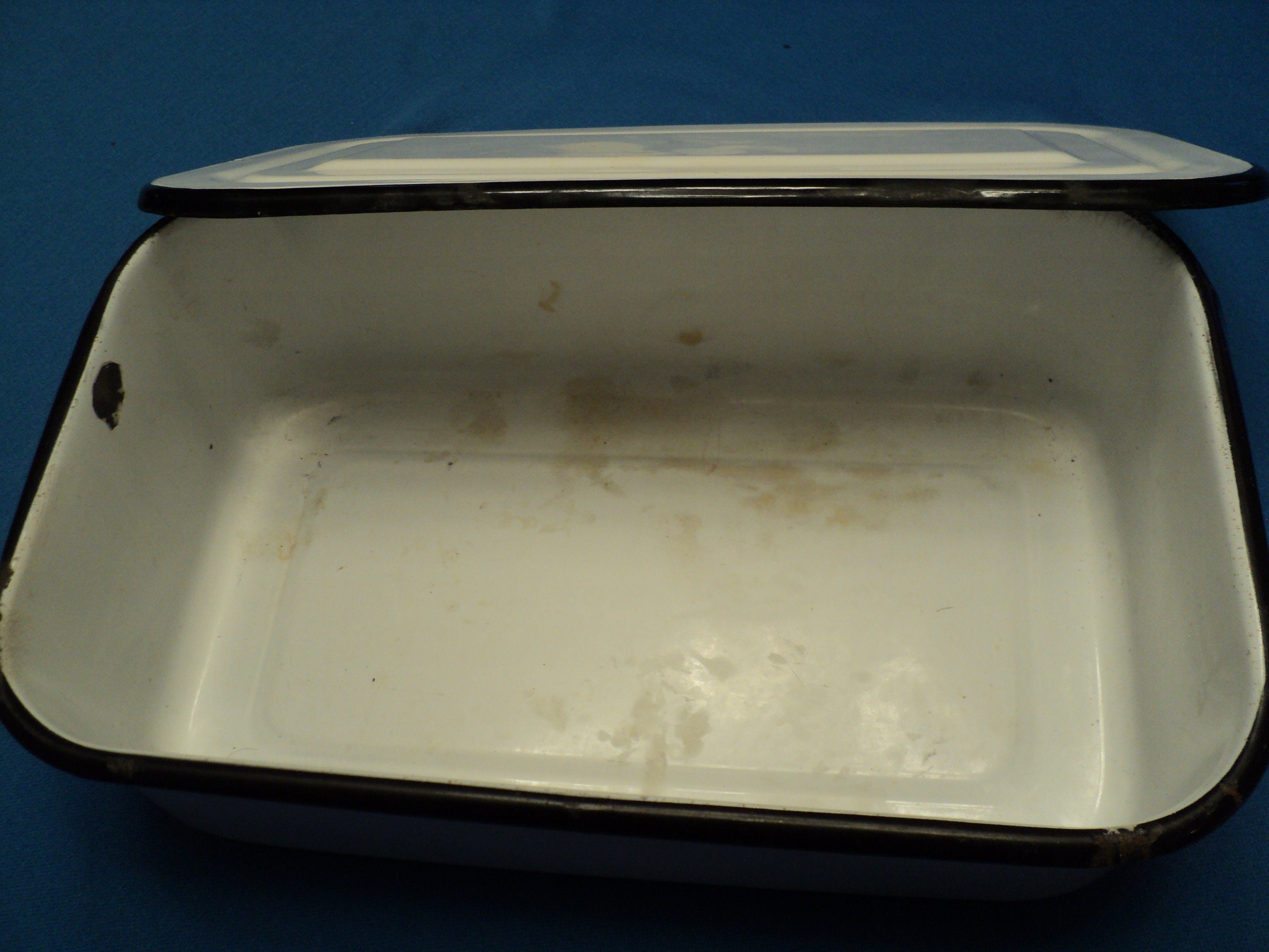 Vintage 40's White Enamel Refrigerator Pan With Lid and Etsy