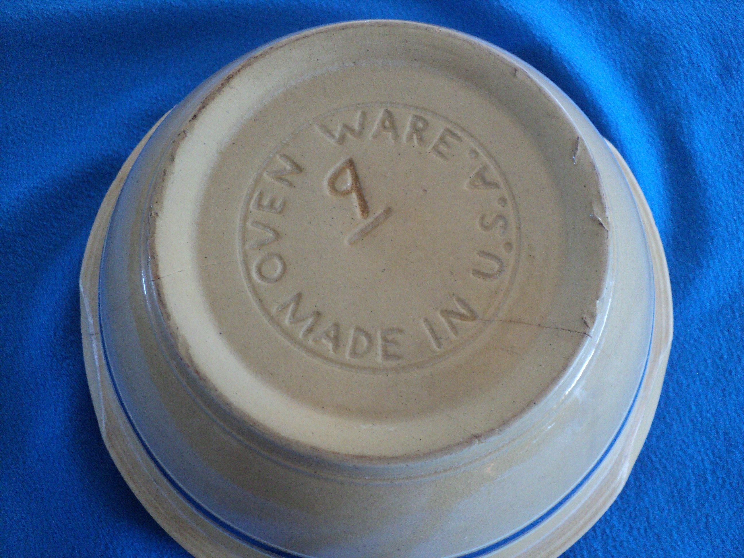 Vintage Made in USA Stoneware Potteryno. 9 Bowlwhite and Blue Striped Etsy