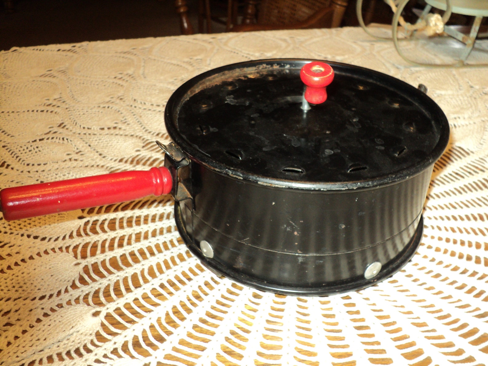 Vintage 9 Black and Red Popcorn Popper With Stirring Etsy