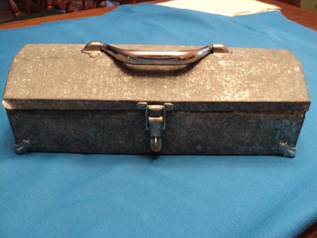 Antique Galvanized Piano Hinge Tool Boxmetal Handle With Etsy