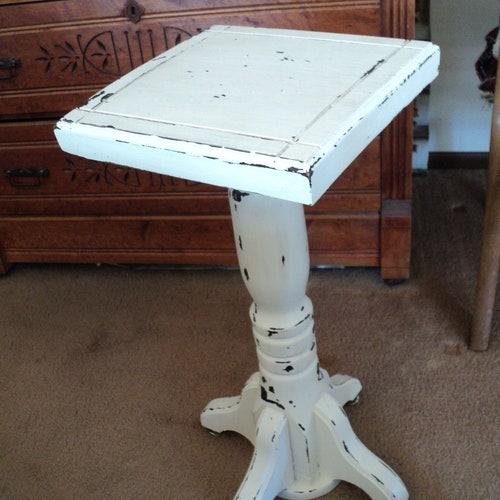 VIntage shops White Chippy Painted Flower Stand--Heavy Wood Fern Stand