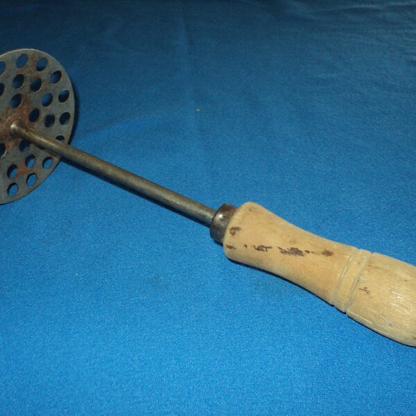 Vintage Iron Potato Masher With Wood Handle