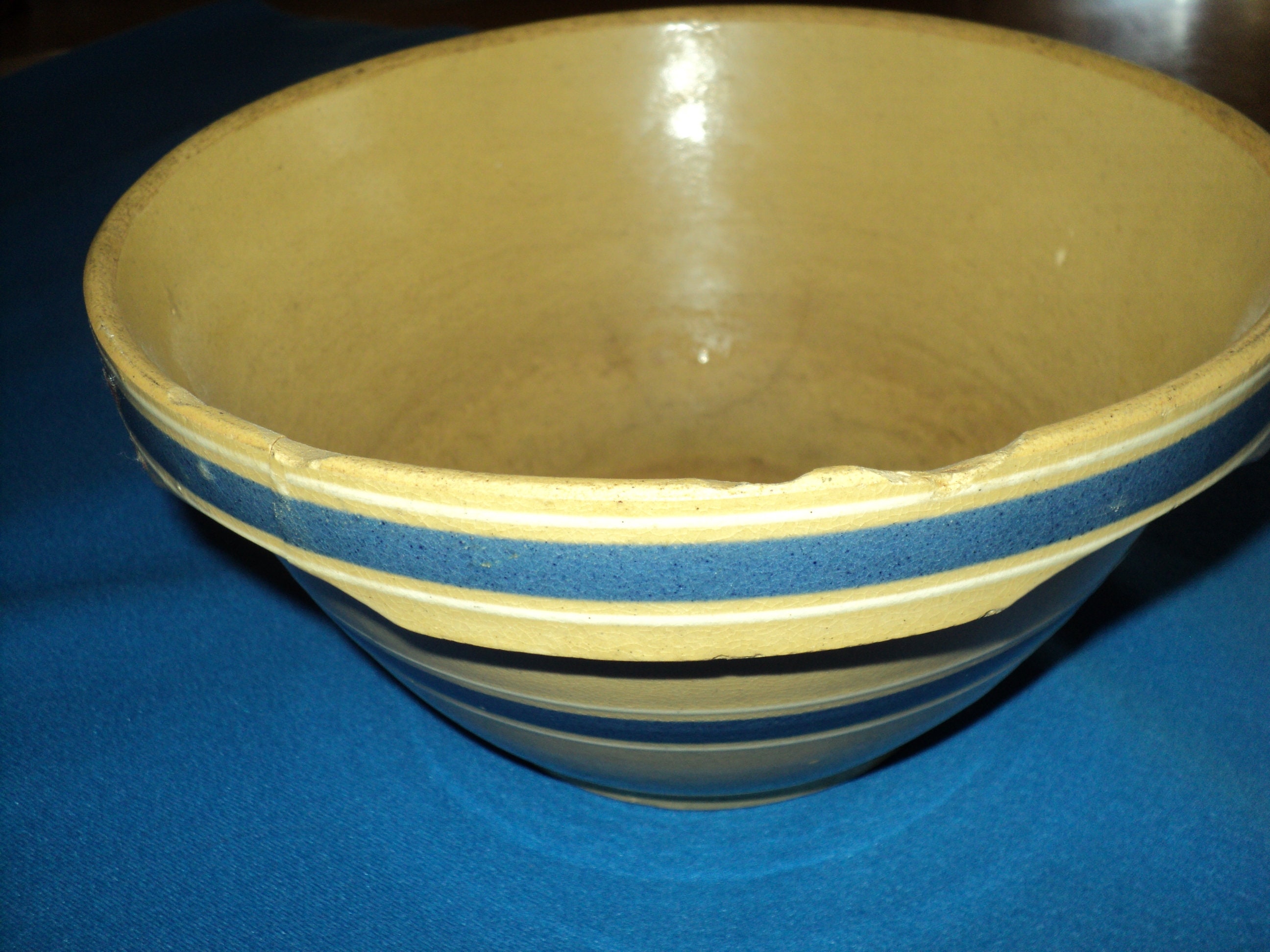 Vintage Made in USA Stoneware Potteryno. 9 Bowlwhite and Blue Striped Etsy