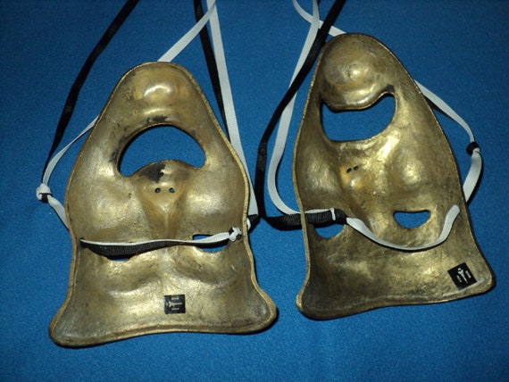 Two Vintage Brass Alloy Decor Mask--Masquerade/Ha… - image 2