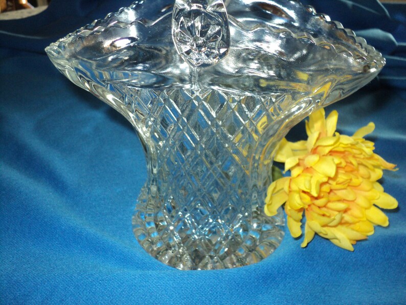 Vintage Pressed Clear Glass Large Basket With Glass Handle Etsy
